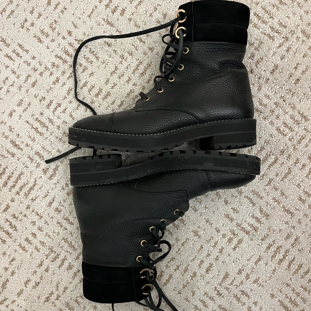 Stuart Weitzman Black Leather Lace-Up Boots size 9 US